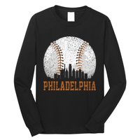 Vintage Philadelphia Cityscape Baseball Lover Player Fans Long Sleeve Shirt