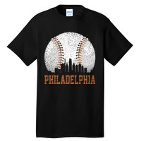 Vintage Philadelphia Cityscape Baseball Lover Player Fans Tall T-Shirt