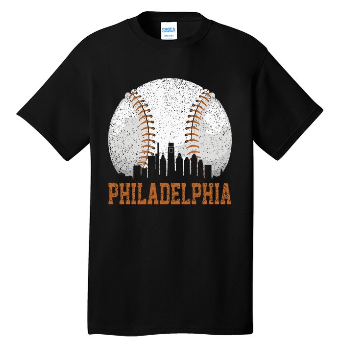 Vintage Philadelphia Cityscape Baseball Lover Player Fans Tall T-Shirt