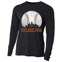 Vintage Philadelphia Cityscape Baseball Lover Player Fans Cooling Performance Long Sleeve Crew