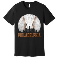 Vintage Philadelphia Cityscape Baseball Lover Player Fans Premium T-Shirt