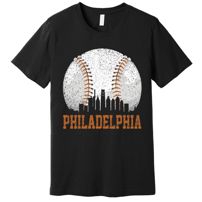 Vintage Philadelphia Cityscape Baseball Lover Player Fans Premium T-Shirt