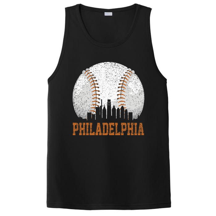 Vintage Philadelphia Cityscape Baseball Lover Player Fans PosiCharge Competitor Tank