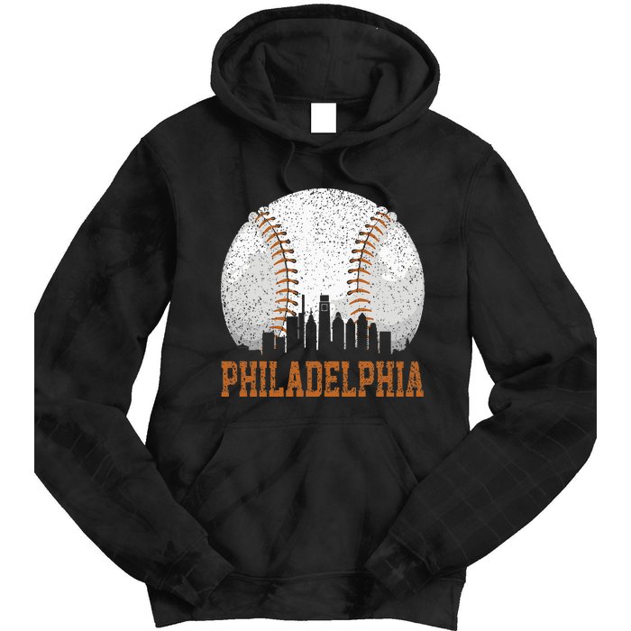 Vintage Philadelphia Cityscape Baseball Lover Player Fans Tie Dye Hoodie