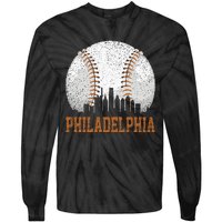 Vintage Philadelphia Cityscape Baseball Lover Player Fans Tie-Dye Long Sleeve Shirt