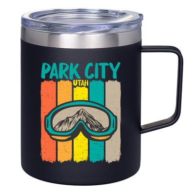 Vintage Park City Utah Skiing Snowboarding Premium 12oz Stainless Steel Coffee Mug