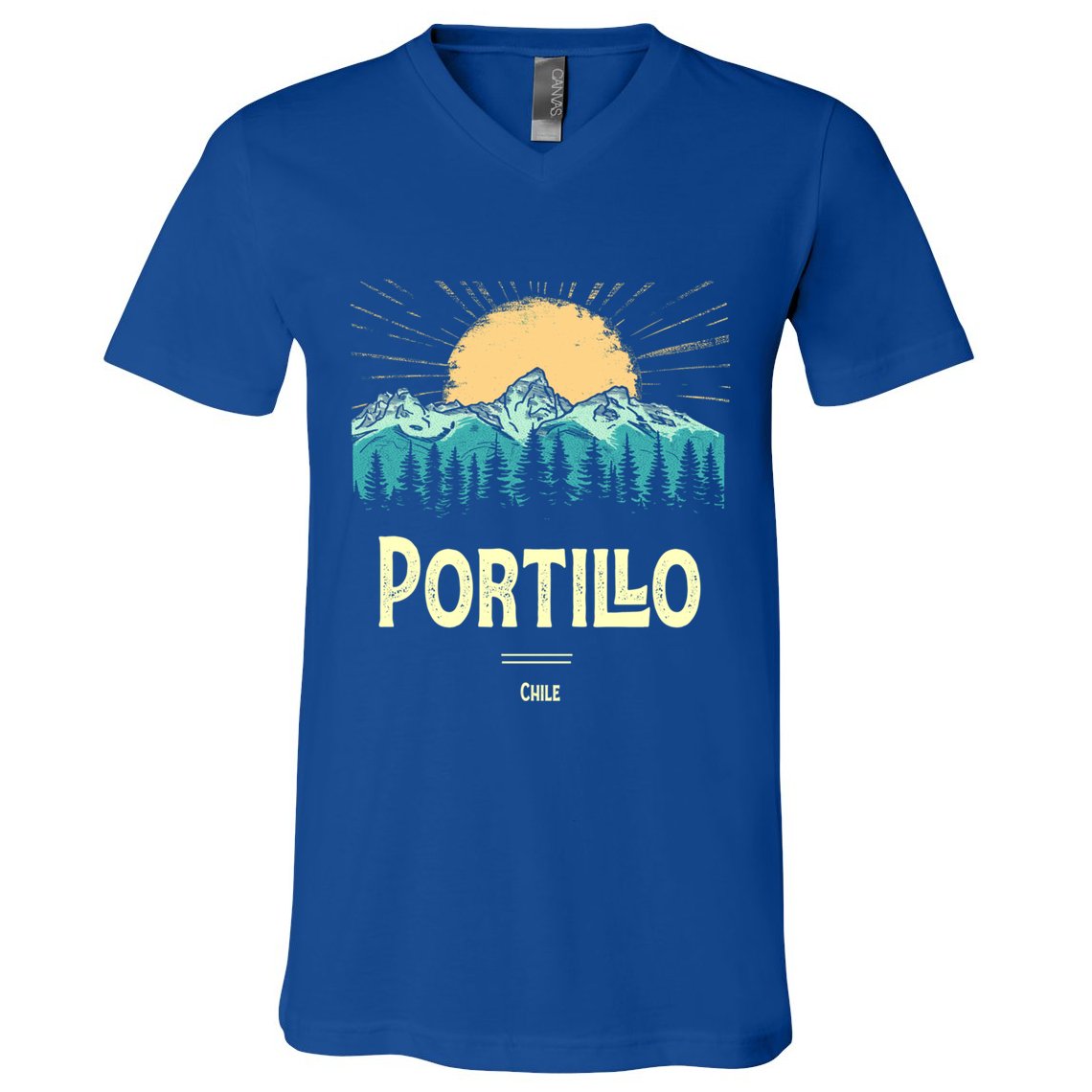 Vintage Portillo Chile Souvenir Hiking Sunset Gift V-Neck T-Shirt