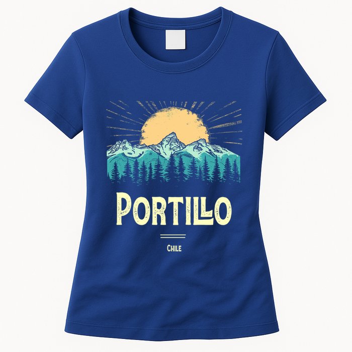 Vintage Portillo Chile Souvenir Hiking Sunset Gift Womens T-Shirt