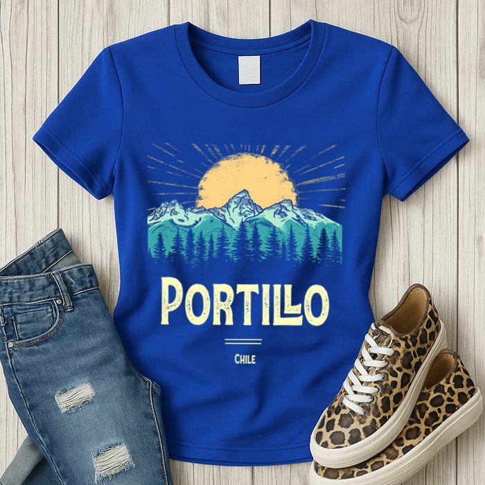 Vintage Portillo Chile Souvenir Hiking Sunset Gift Womens T-Shirt