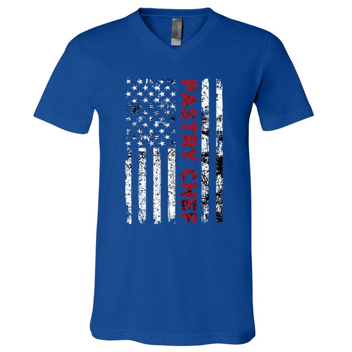 Vintage Pastry Chef Usa Flag Pastry Cock American Flag Gift V-Neck T-Shirt