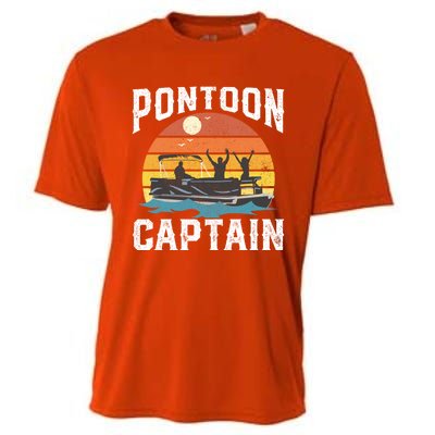 Vintage Pontoon Captain Retro Funny Boating Fathers Day Gift Cooling Performance Crew T-Shirt