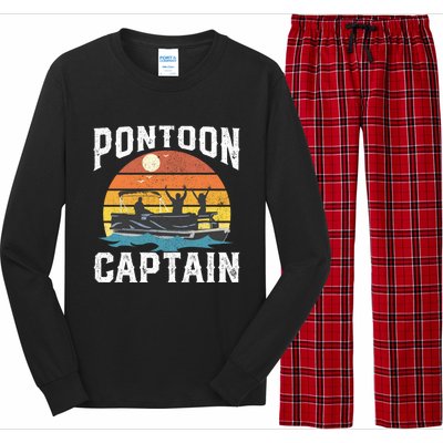 Vintage Pontoon Captain Retro Funny Boating Fathers Day Gift Long Sleeve Pajama Set