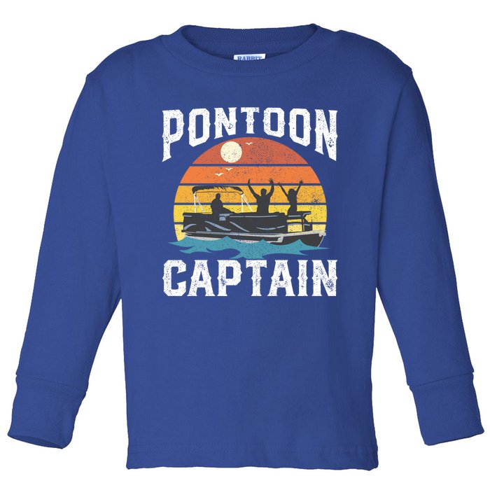 Vintage Pontoon Captain Retro Funny Boating Fathers Day Gift Toddler Long Sleeve Shirt