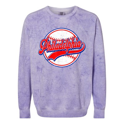 Vintage Philadelphia Cityscape Baseball Lover Wos Colorblast Crewneck Sweatshirt