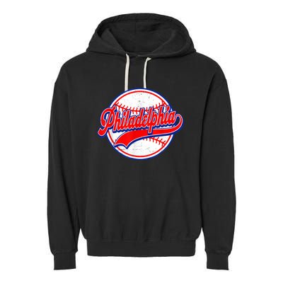 Vintage Philadelphia Cityscape Baseball Lover Wos Garment-Dyed Fleece Hoodie