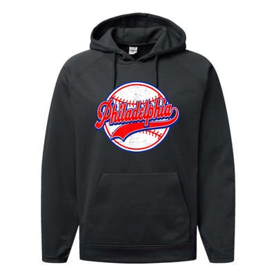 Vintage Philadelphia Cityscape Baseball Lover Wos Performance Fleece Hoodie