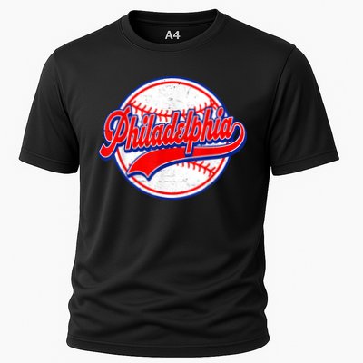 Vintage Philadelphia Cityscape Baseball Lover Wos Cooling Performance Crew T-Shirt