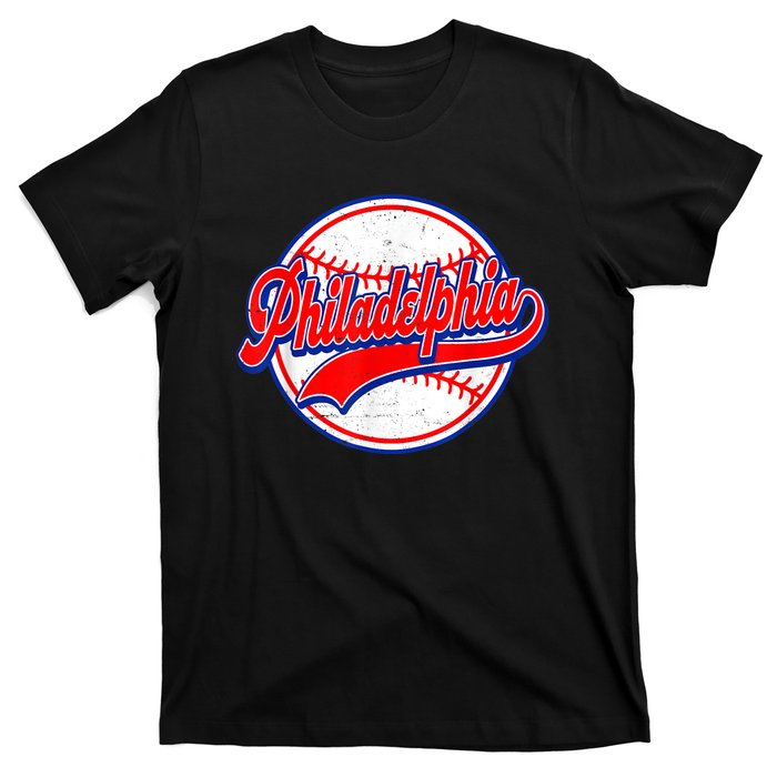 Vintage Philadelphia Cityscape Baseball Lover Wos T-Shirt