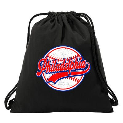 Vintage Philadelphia Cityscape Baseball Lover Wos Drawstring Bag