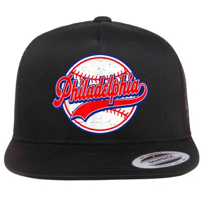 Vintage Philadelphia Cityscape Baseball Lover Wos Flat Bill Trucker Hat
