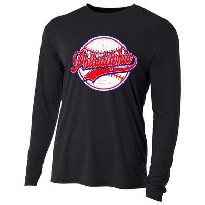 Vintage Philadelphia Cityscape Baseball Lover Wos Cooling Performance Long Sleeve Crew