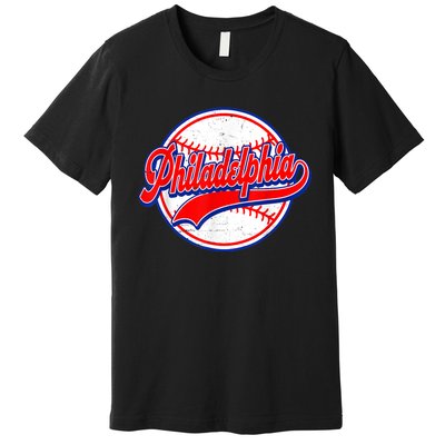 Vintage Philadelphia Cityscape Baseball Lover Wos Premium T-Shirt