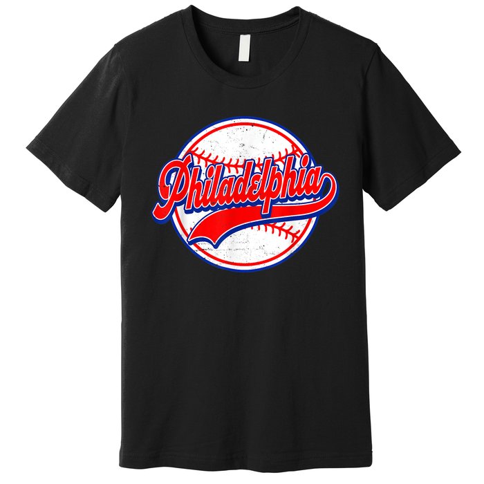 Vintage Philadelphia Cityscape Baseball Lover Wos Premium T-Shirt