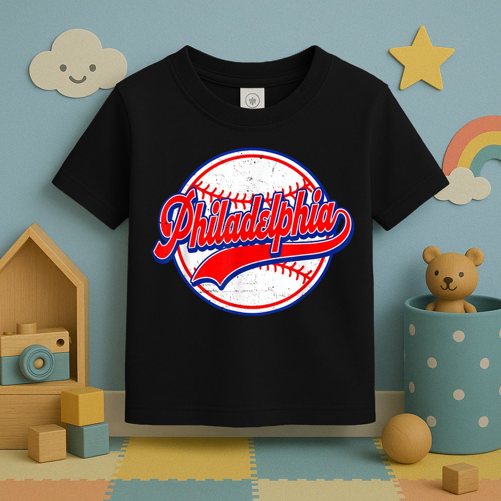 Vintage Philadelphia Cityscape Baseball Lover Wos Toddler T-Shirt