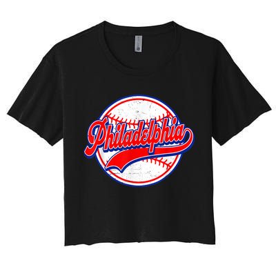 Vintage Philadelphia Cityscape Baseball Lover Wos Women's Crop Top Tee