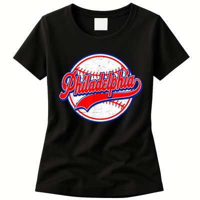 Vintage Philadelphia Cityscape Baseball Lover Wos Womens T-Shirt