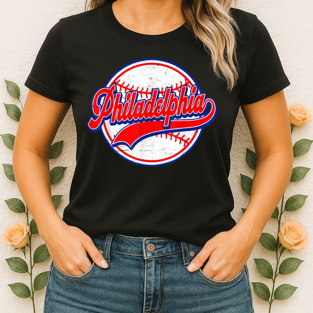 Vintage Philadelphia Cityscape Baseball Lover Wos Womens T-Shirt