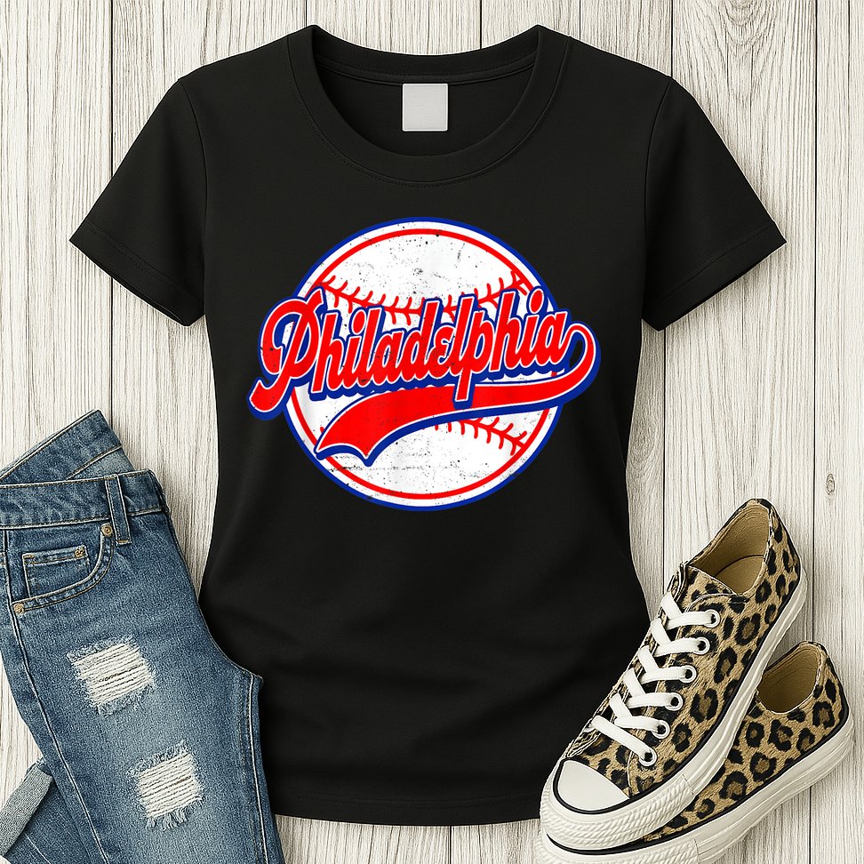 Vintage Philadelphia Cityscape Baseball Lover Wos Womens T-Shirt