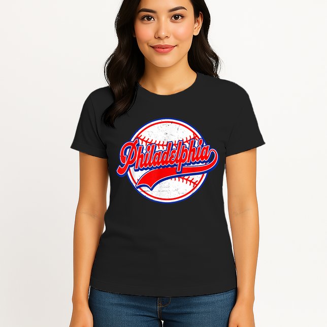 Vintage Philadelphia Cityscape Baseball Lover Wos Womens T-Shirt