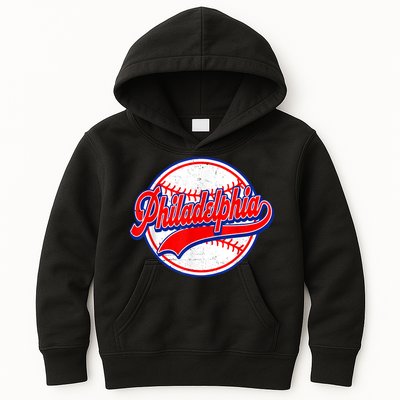Vintage Philadelphia Cityscape Baseball Lover Wos Kids Hoodie