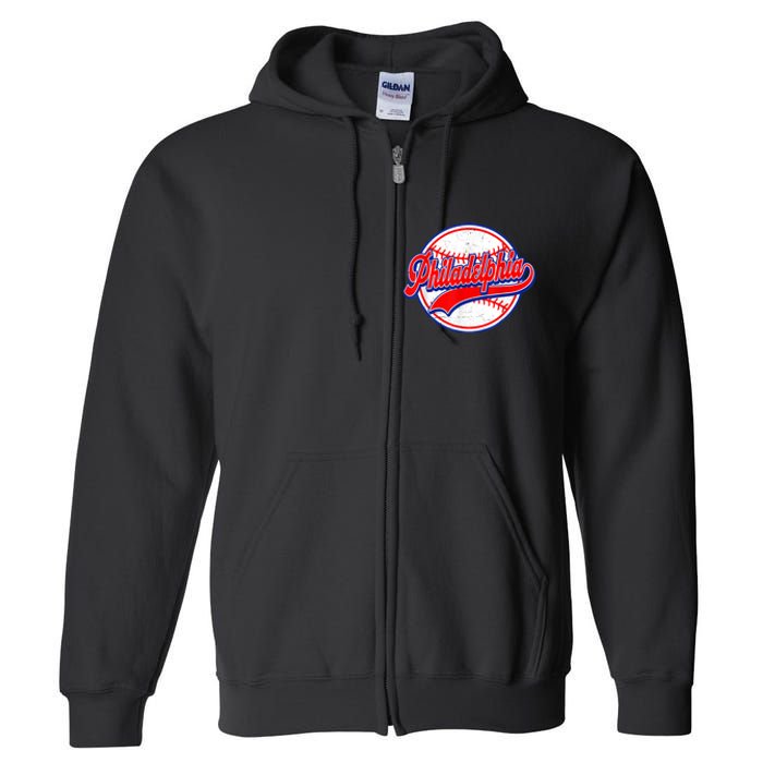 Vintage Philadelphia Cityscape Baseball Lover Wos Full Zip Hoodie