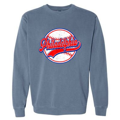 Vintage Philadelphia Cityscape Baseball Lover Wos Garment-Dyed Sweatshirt