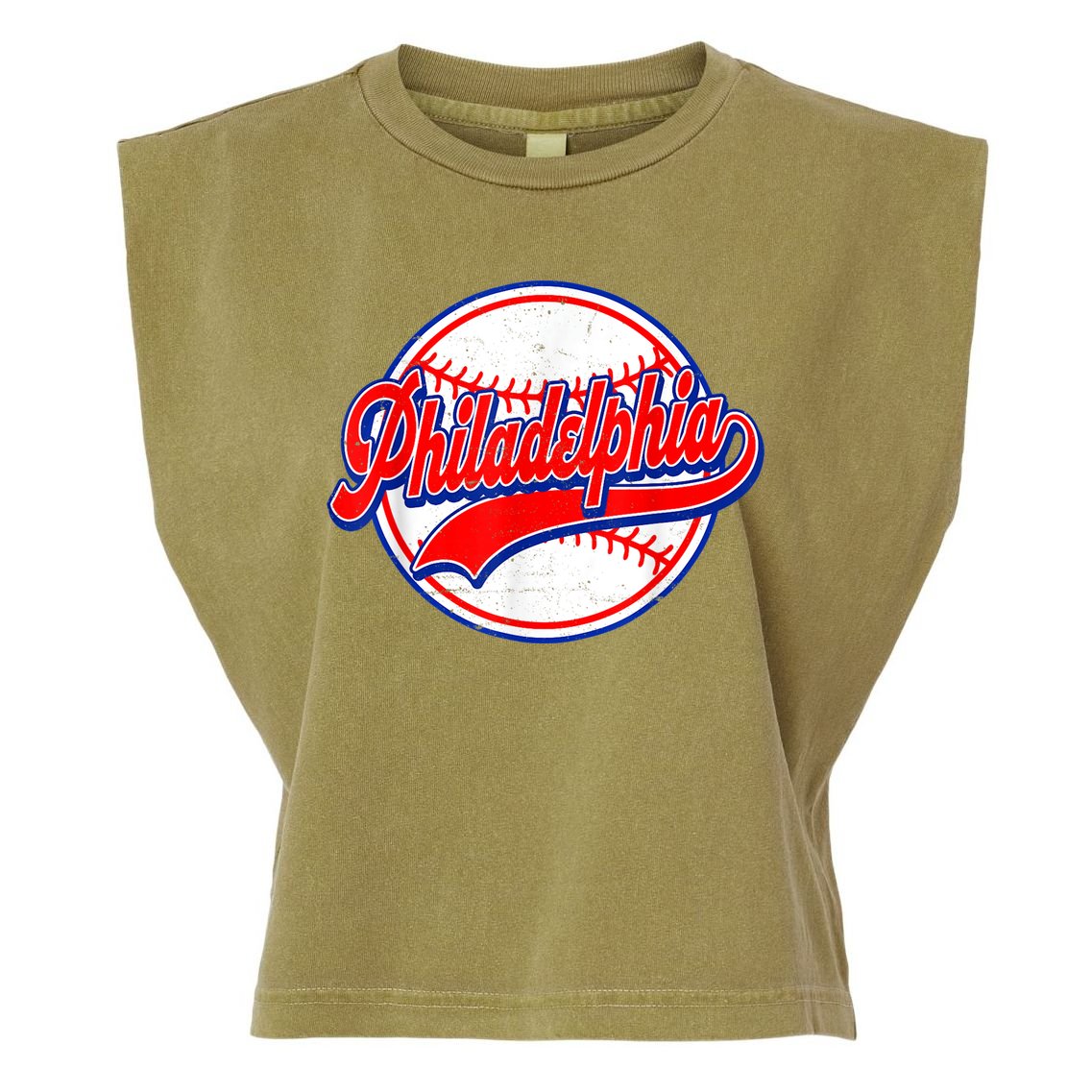 Vintage Philadelphia Cityscape Baseball Lover Wos Garment-Dyed Women's Muscle Tee