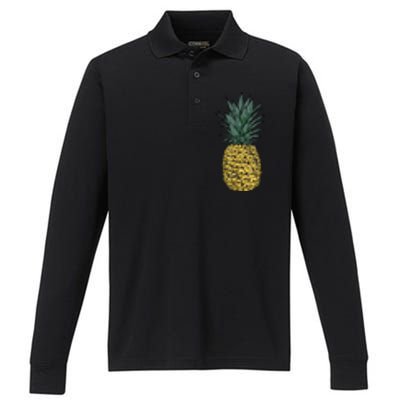 Vintage Pineapple, Cute fruit Food Clothing, Pajama Performance Long Sleeve Polo