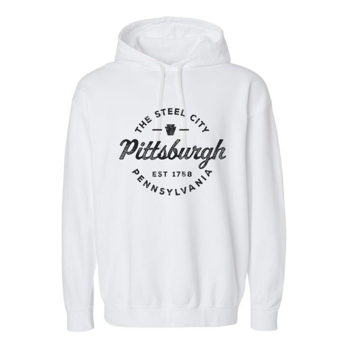 Vintage Pittsburgh Circle Logo Retro Throwback Souvenir Garment-Dyed Fleece Hoodie