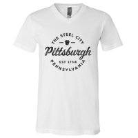 Vintage Pittsburgh Circle Logo Retro Throwback Souvenir V-Neck T-Shirt