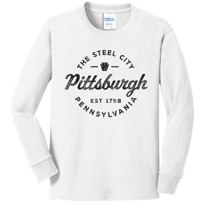 Vintage Pittsburgh Circle Logo Retro Throwback Souvenir Kids Long Sleeve Shirt