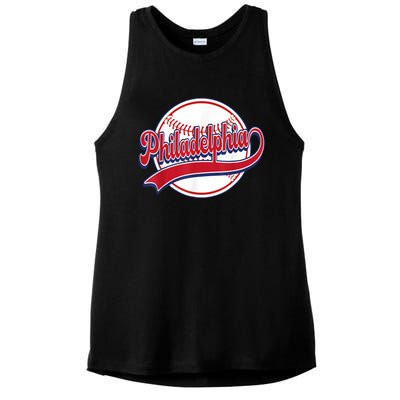 Vintage Philadelphia Cityscape Baseball Lover Player Fans Ladies PosiCharge Tri-Blend Wicking Tank