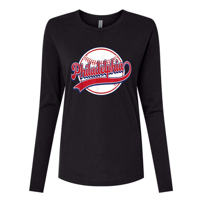 Vintage Philadelphia Cityscape Baseball Lover Player Fans Womens Cotton Relaxed Long Sleeve T-Shirt