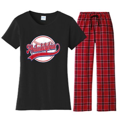 Vintage Philadelphia Cityscape Baseball Lover Player Fans Women's Flannel Pajama Set