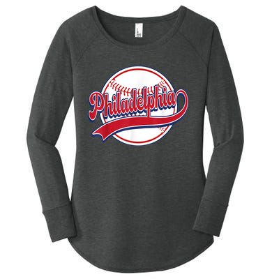 Vintage Philadelphia Cityscape Baseball Lover Player Fans Women's Perfect Tri Tunic Long Sleeve Shirt