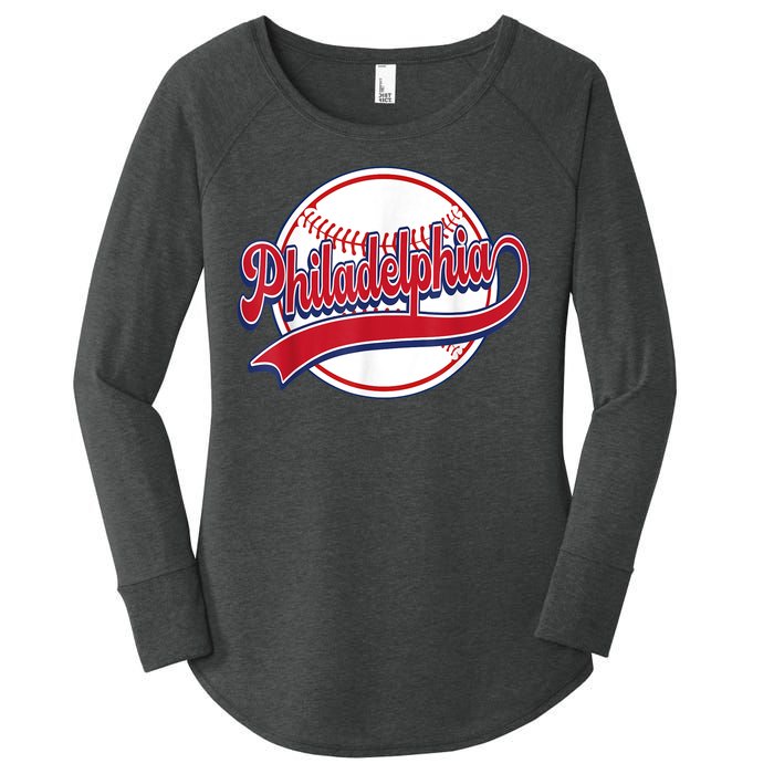 Vintage Philadelphia Cityscape Baseball Lover Player Fans Women's Perfect Tri Tunic Long Sleeve Shirt