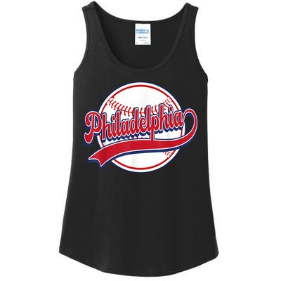 Vintage Philadelphia Cityscape Baseball Lover Player Fans Ladies Essential Tank