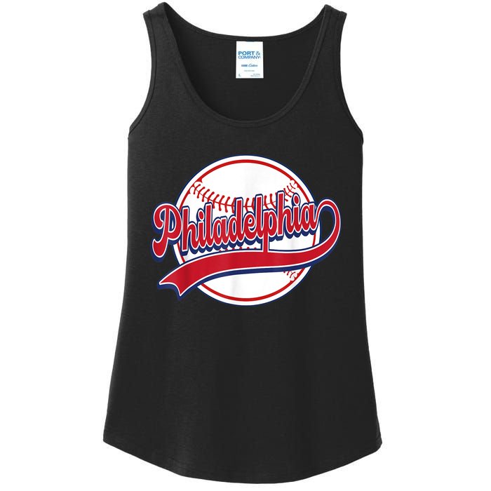 Vintage Philadelphia Cityscape Baseball Lover Player Fans Ladies Essential Tank