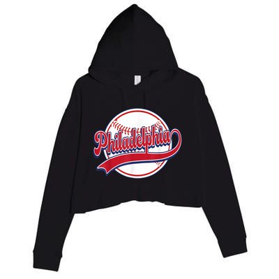 Vintage Philadelphia Cityscape Baseball Lover Player Fans Crop Fleece Hoodie