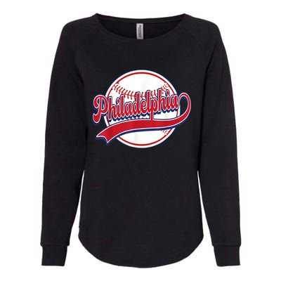 Vintage Philadelphia Cityscape Baseball Lover Player Fans Womens California Wash Sweatshirt